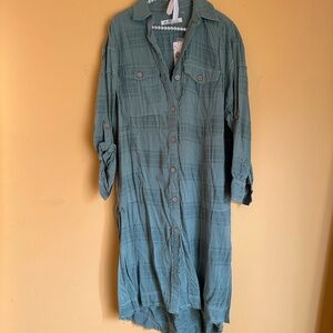 We The Free Green High-Low Long Sleeve Shirt Dress